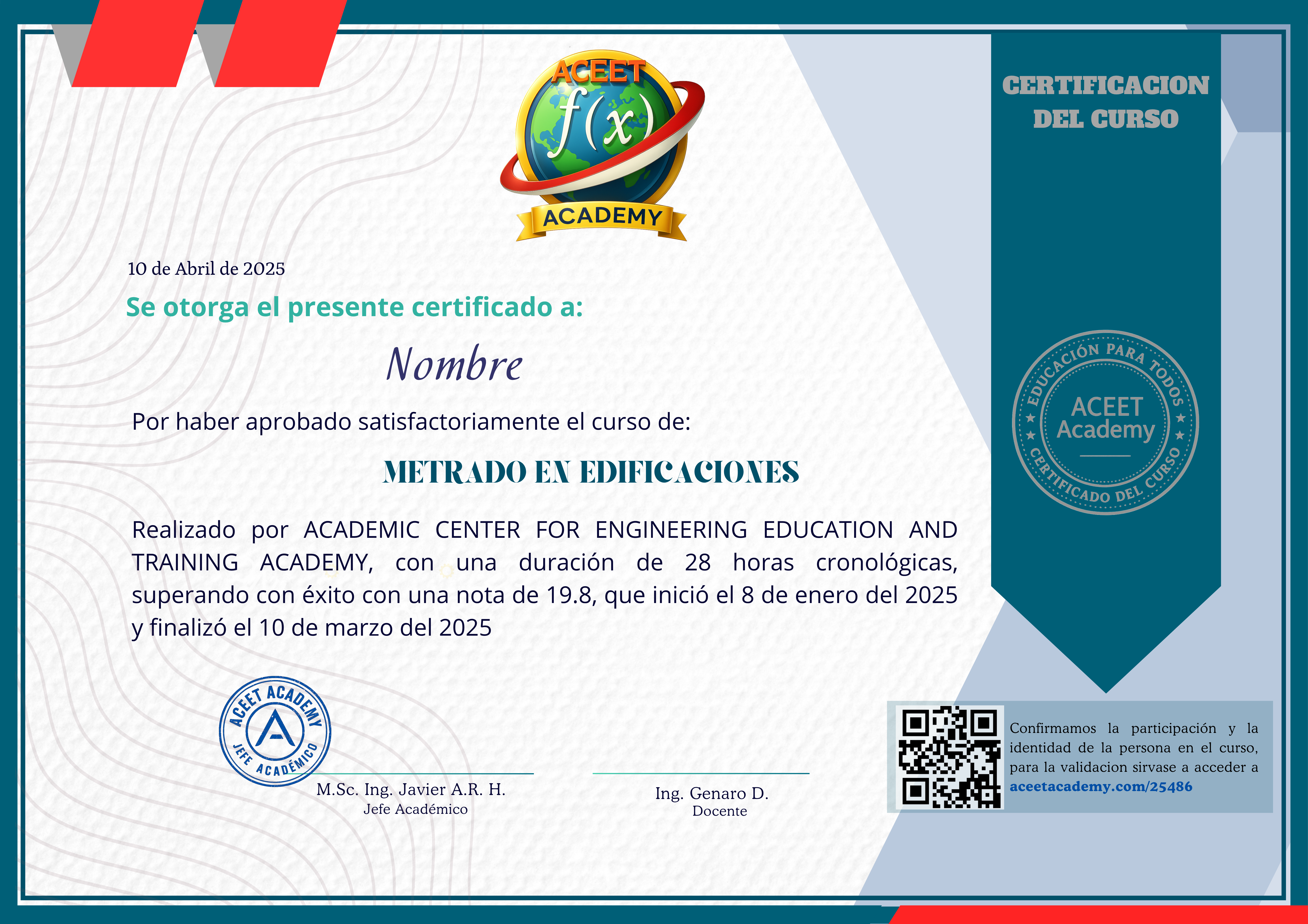 Certificado oficial de ACEET Academy